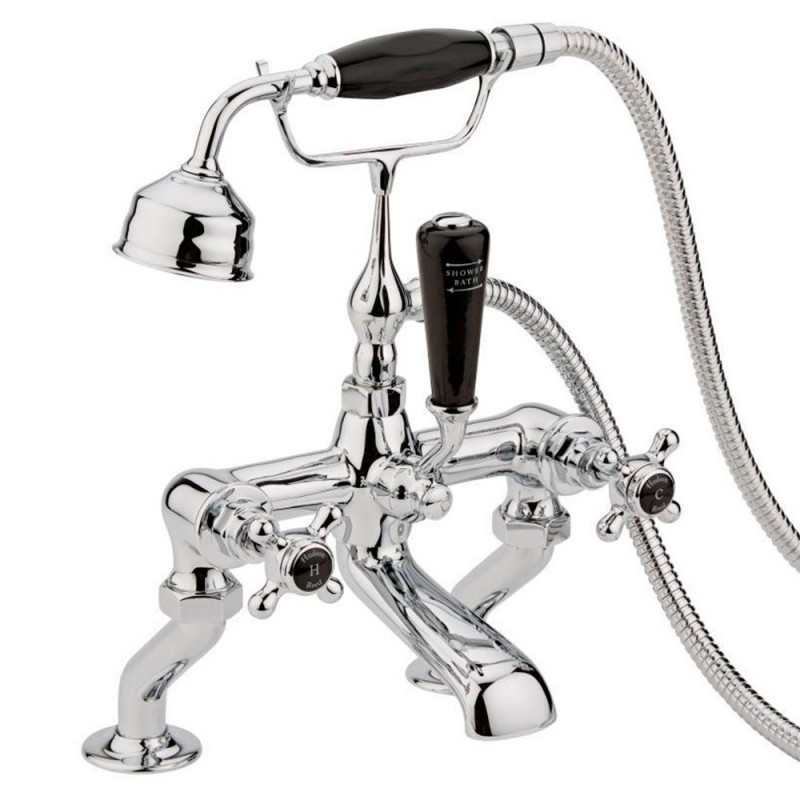 Topaz Black Crosshead Bath Shower Mixer Tap with Shower Kit Hexagonal Collar Topaz Black Crosshead Bath Shower Mixer Tap with Shower Kit Hexagonal Collar