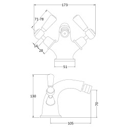 Topaz Lever Mono Bidet Mixer - Technical Drawing