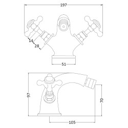 Topaz Mono Bidet Mixer - Technical Drawing