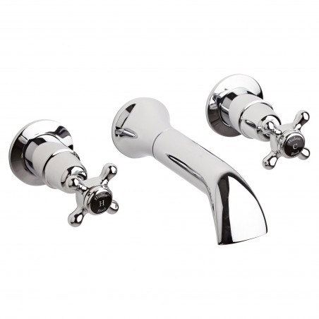 Topaz Black Wall Hung Bath Spout & Stop Taps