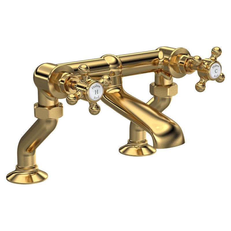 Brushed Brass Topaz With Crosshead Deck Mounted Bath Filler