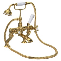 Brushed Brass Topaz With Crosshead Deck Mounted Bath Shower Mixer