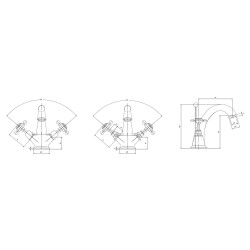 Brushed Brass Topaz With Crosshead Mono Basin Mixer - Technical Drawing