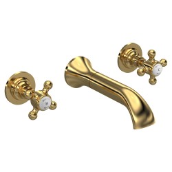 Brushed Brass Topaz With Crosshead 3 Tap Hole Wall Mounted Basin Mixer