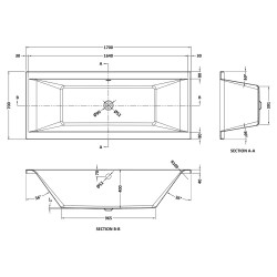 Asselby Square Double Ended Rectangular Bath 1700mm x 700mm - Eternalite Acrylic - Technical Drawing