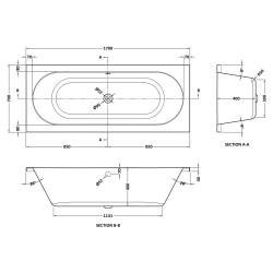 Otley Round Double Ended Rectangular Bath 1700mm x 700mm - Eternalite Acrylic - Technical Drawing