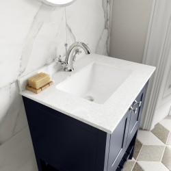 Bexley 600mm Freestanding 2-Door 1-Shelf Vanity Unit with Single Bowl & Marble Top - Indigo Blue White