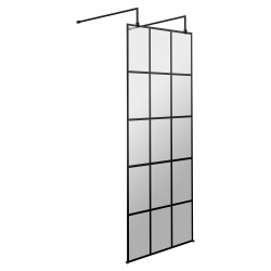 700mm x 1950mm Black Framed Wetroom Screen with Support Bars and Feet