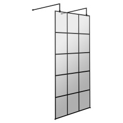 800mm x 1950mm Black Framed Wetroom Screen with Support Bars and Feet