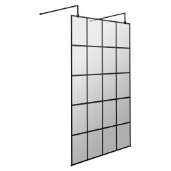 1000mm x 1950mm Black Framed Wetroom Screen with Support Bars and Feet