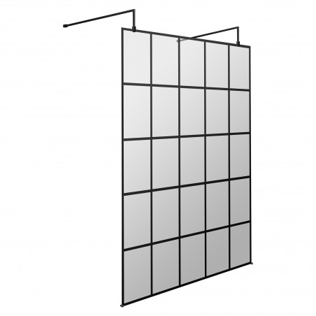 1400mm x 1950mm Black Framed Wetroom Screen with Support Bars and Feet