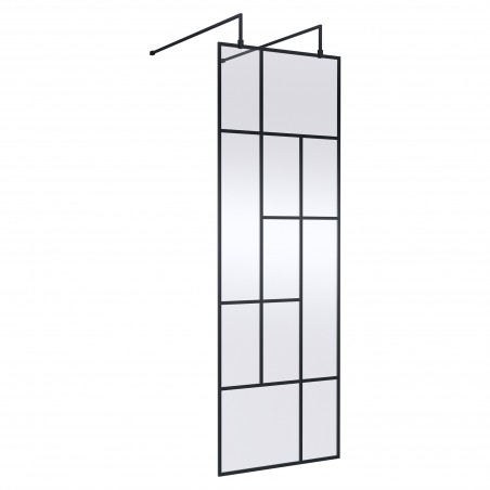 Matt Black 700mm Abstract Frame Wetroom Screen with Support Bars
