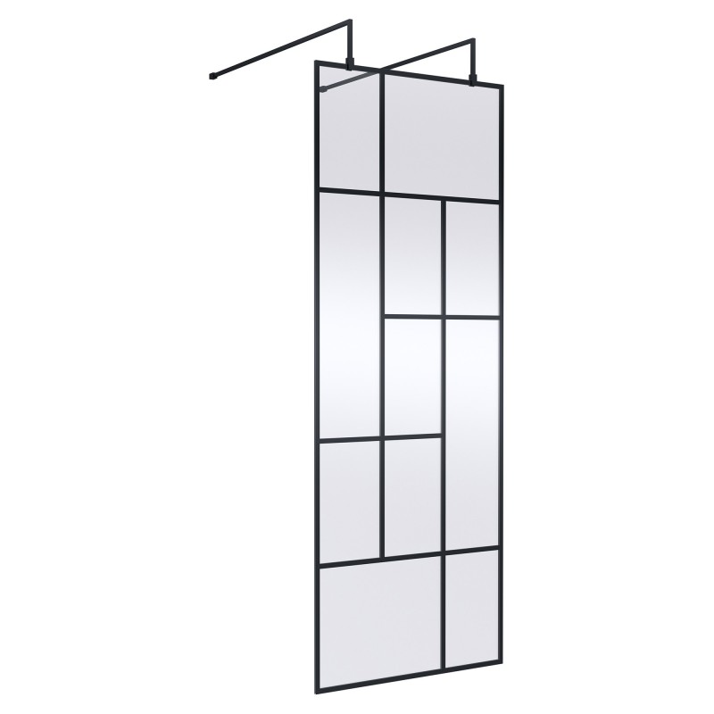 Matt Black 760mm Abstract Frame Wetroom Screen with Support Bars