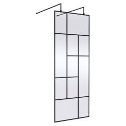 Matt Black 800mm Abstract Frame Wetroom Screen with Support Bars