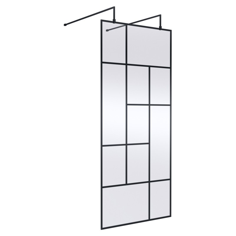 Matt Black 900mm Abstract Frame Wetroom Screen with Support Bars