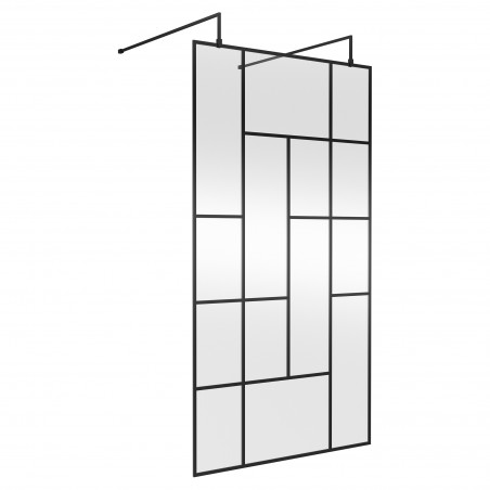 Matt Black 1100mm Abstract Frame Wetroom Screen with Support Bars