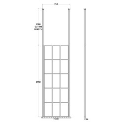 700mm x 1950mm Black Framed Wetroom Screen with Ceiling Posts - Technical Drawing