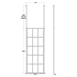 760mm x 1950mm Black Framed Wetroom Screen with Ceiling Posts - Technical Drawing