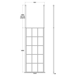800mm x 1950mm Black Framed Wetroom Screen with Ceiling Posts - Technical Drawing