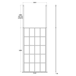 1000mm x 1950mm Black Framed Wetroom Screen with Ceiling Posts - Technical Drawing