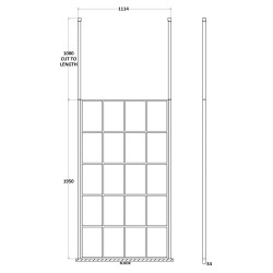 1100mm x 1950mm Black Framed Wetroom Screen with Ceiling Posts - Technical Drawing