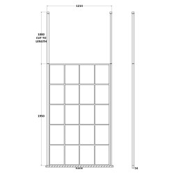 1200mm x 1950mm Black Framed Wetroom Screen with Ceiling Posts - Technical Drawing