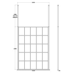 1400mm x 1950mm Black Framed Wetroom Screen with Ceiling Posts - Technical Drawing