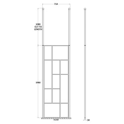 Matt Black 700mm Abstract Frame Wetroom Screen with Ceiling Posts - Technical Drawing