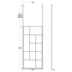 Matt Black 900mm Abstract Frame Wetroom Screen with Ceiling Posts - Technical Drawing