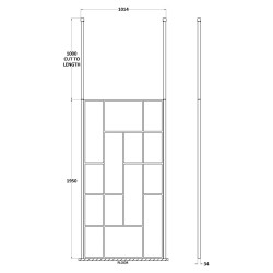 Matt Black 1000mm Abstract Frame Wetroom Screen with Ceiling Posts - Technical Drawing