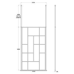 Matt Black 1100mm Abstract Frame Wetroom Screen with Ceiling Posts - Technical Drawing