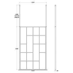 Matt Black 1200mm Abstract Frame Wetroom Screen with Ceiling Posts - Technical Drawing