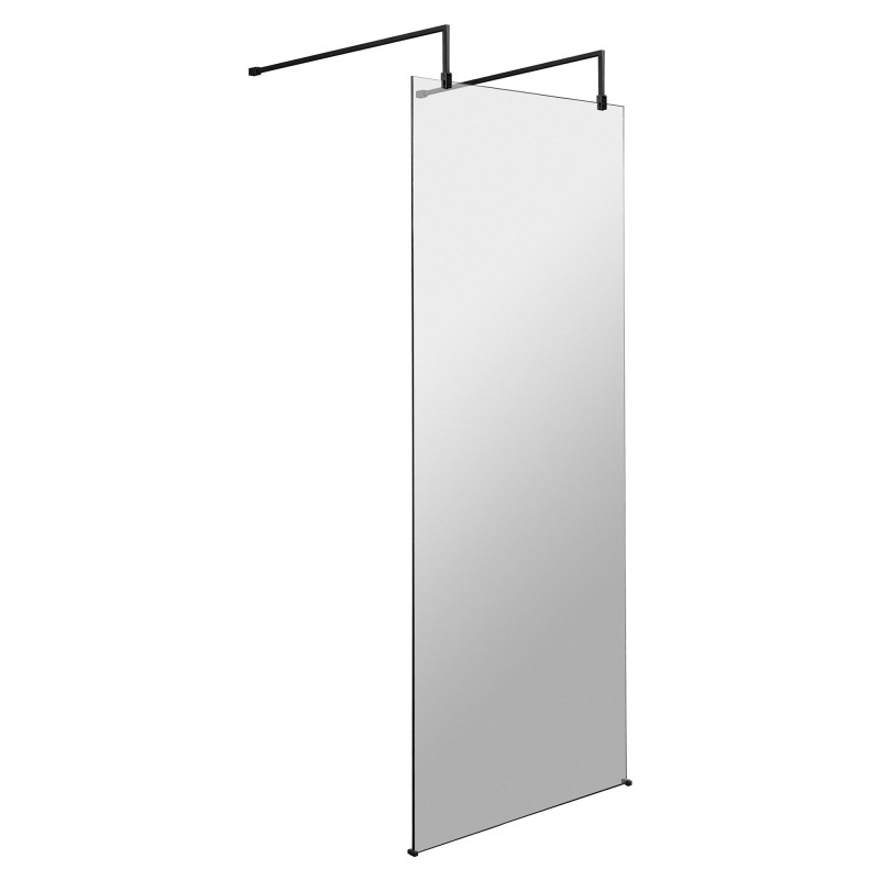 700mm x 1950mm Wetroom Screen with Black Support Bars and Feet