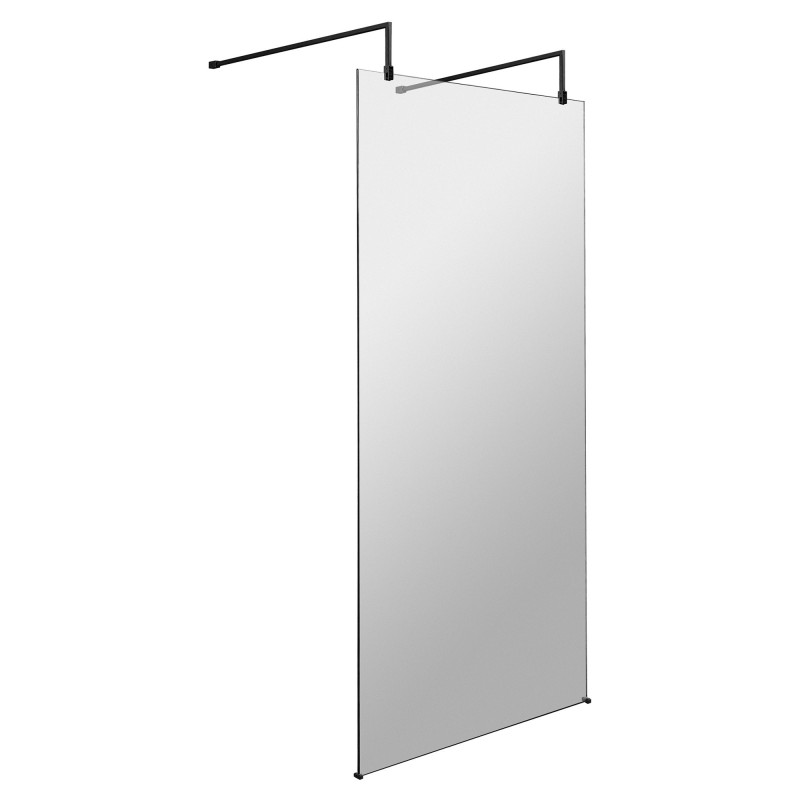 1100mm x 1950mm Wetroom Screen with Black Support Bars and Feet 1100mm x 1950mm Wetroom Screen with Black Support Bars and Feet