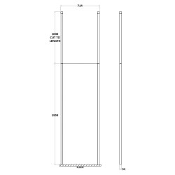 700mm x 1950mm Wetroom Screen with Black Ceiling Posts - Technical Drawing