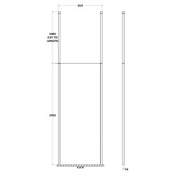 800mm x 1950mm Wetroom Screen with Black Ceiling Posts - Technical Drawing