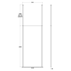 900mm x 1950mm Wetroom Screen with Black Ceiling Posts - Technical Drawing