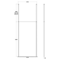 1000mm x 1950mm Wetroom Screen with Black Ceiling Posts - Technical Drawing
