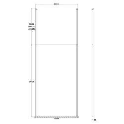 1100mm x 1950mm Wetroom Screen with Black Ceiling Posts - Technical Drawing