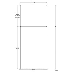 1200mm x 1950mm Wetroom Screen with Black Ceiling Posts - Technical Drawing