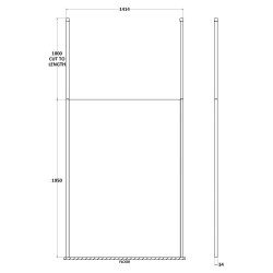 1400mm x 1950mm Wetroom Screen with Black Ceiling Posts - Technical Drawing
