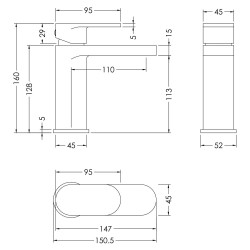 Binsey Mono Basin Mixer With Push Button Waste - Technical Drawing