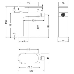 Binsey Mono Bidet Mixer With Pop-up Waste - Technical Drawing
