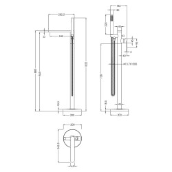 Binsey Freestanding Bath Shower Mixer - Technical Drawing