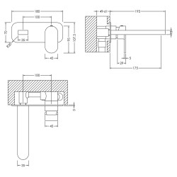 Binsey Wall Mounted 2 Tap Hole Basin Mixer With Plate - Technical Drawing