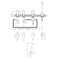 Binsey Deck Mounted 4 Tap Hole Bath Shower Mixer No Spout - Technical Drawing