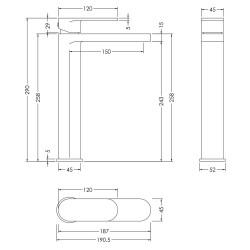 Binsey High-Rise Mono Basin Mixer (No Waste) - Technical Drawing