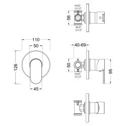 Binsey Manual Shower Valve - Technical Drawing