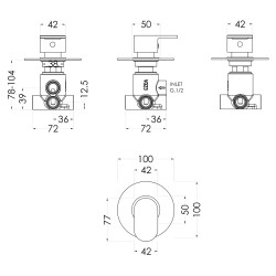 Binsey Concealed Diverter 2/3/4 Way - Technical Drawing