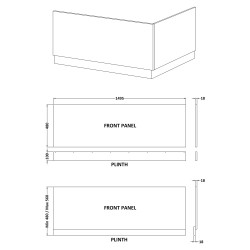 1500mm Front Bath Panel - Gloss White - Technical Drawing
